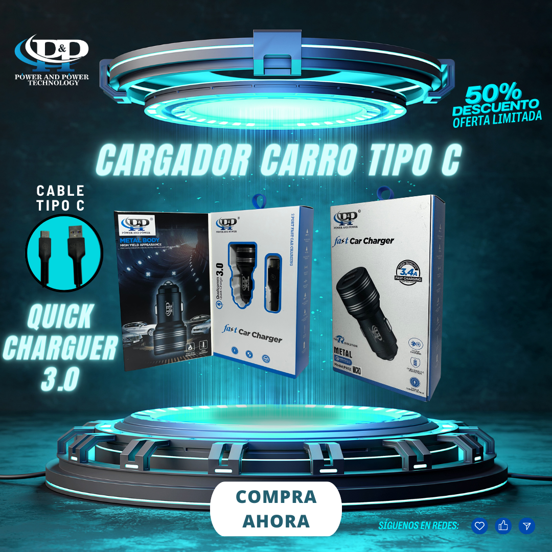 CARGADOR  PARA CARRO 3.0 AMP V8/TIPOC