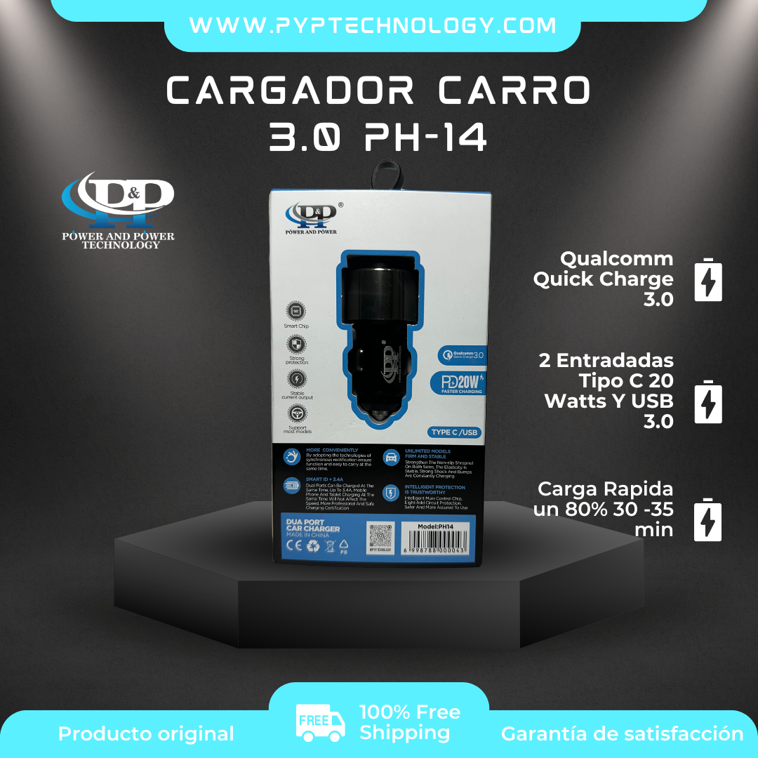 CARGADOR DE CARRO PYP 3.0 PUERTO  TIPO C USB PH-14