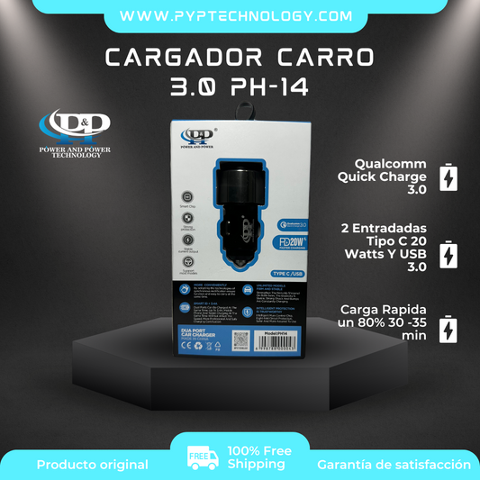 CARGADOR DE CARRO PYP 3.0 PUERTO  TIPO C USB PH-14